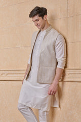 Ivory All Over Embroidered Kurta Bundi Set