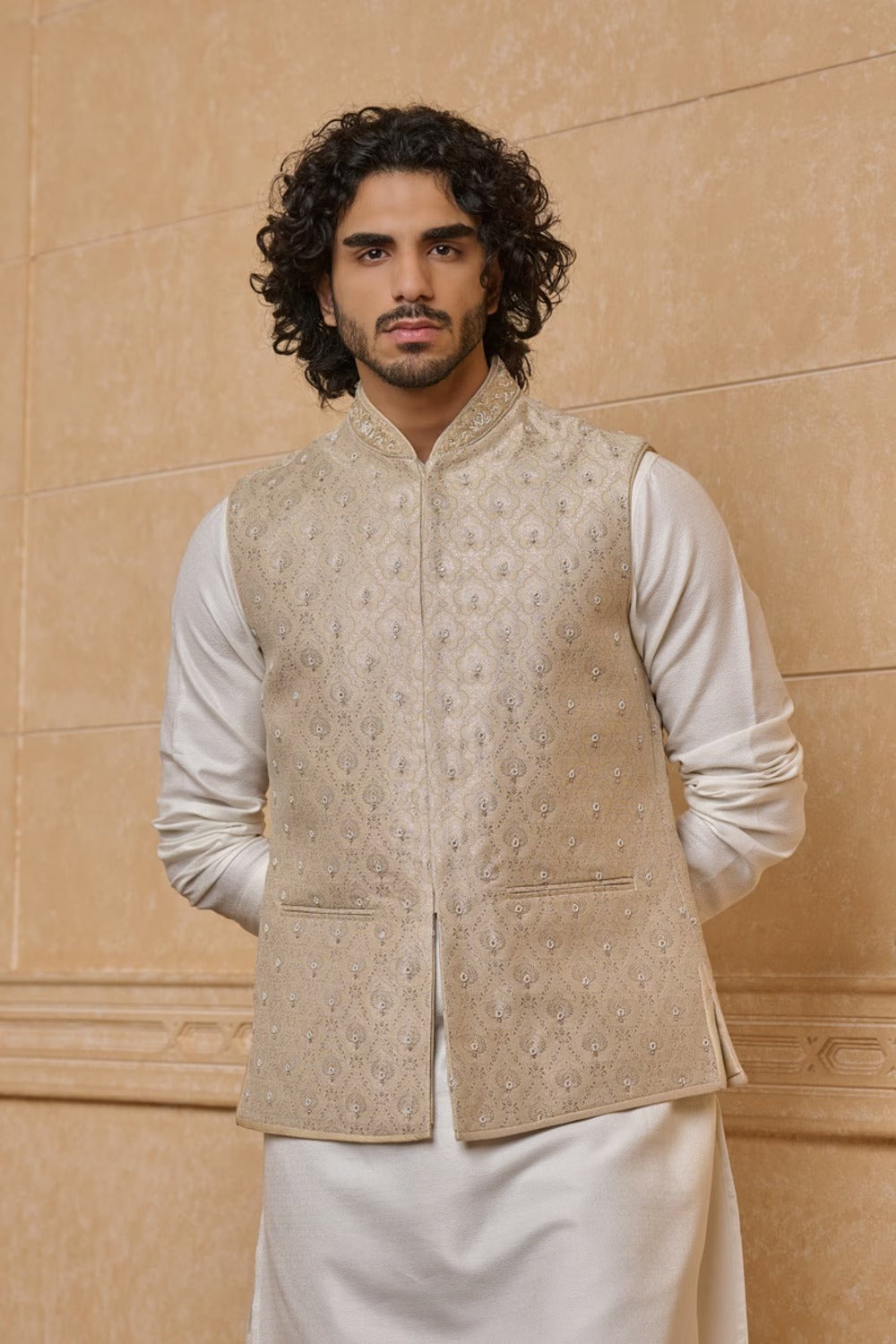 Gold Hand Highlight and Collar Embroidered Bundi