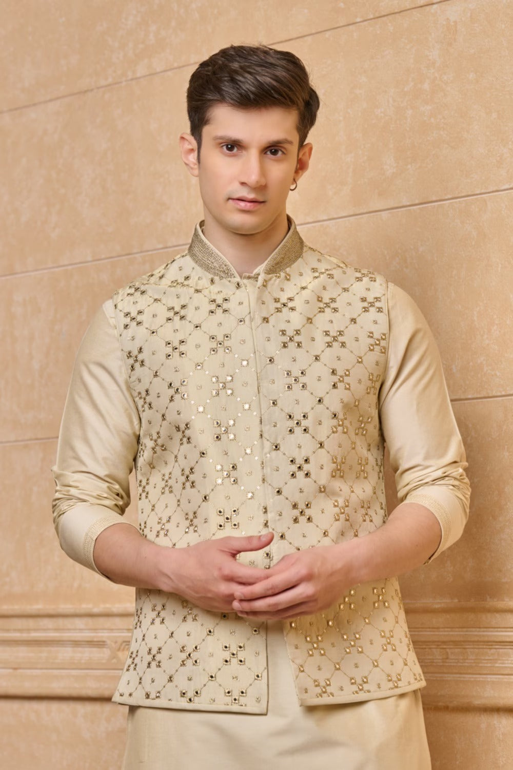 Gold embroidery Kurta Bundi Set