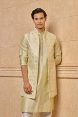 Light Green Long Open Kurta Bundi Set