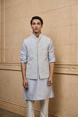 Light Blue Embroidered Kurta Bundi Set