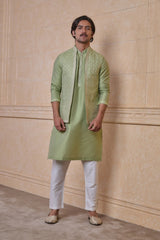 Light Green All Over Embroidered Kurta Bundi Set