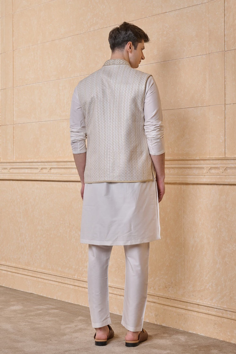 Ivory All Over Embroidered Kurta Bundi Set