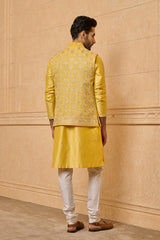 Yellow Georgette Embroidered Kurta Bundi Set