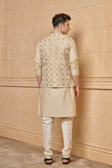Gold embroidery Kurta Bundi Set