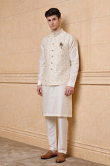 Ivory Embroidered Kurta Bundi Set