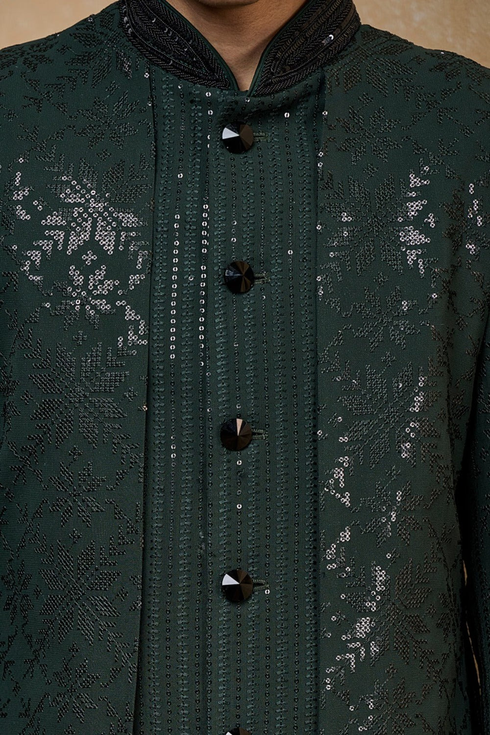 Dark Green Georgette Indo Western Set