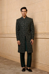 Black Tonal Floral Sherwani Set