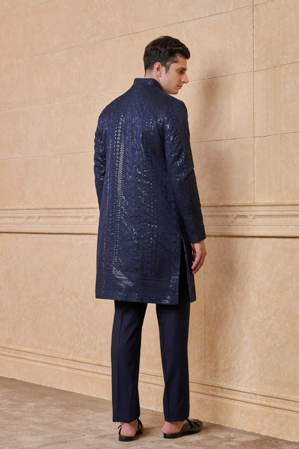 Navy All Over Embroidered Indo Western