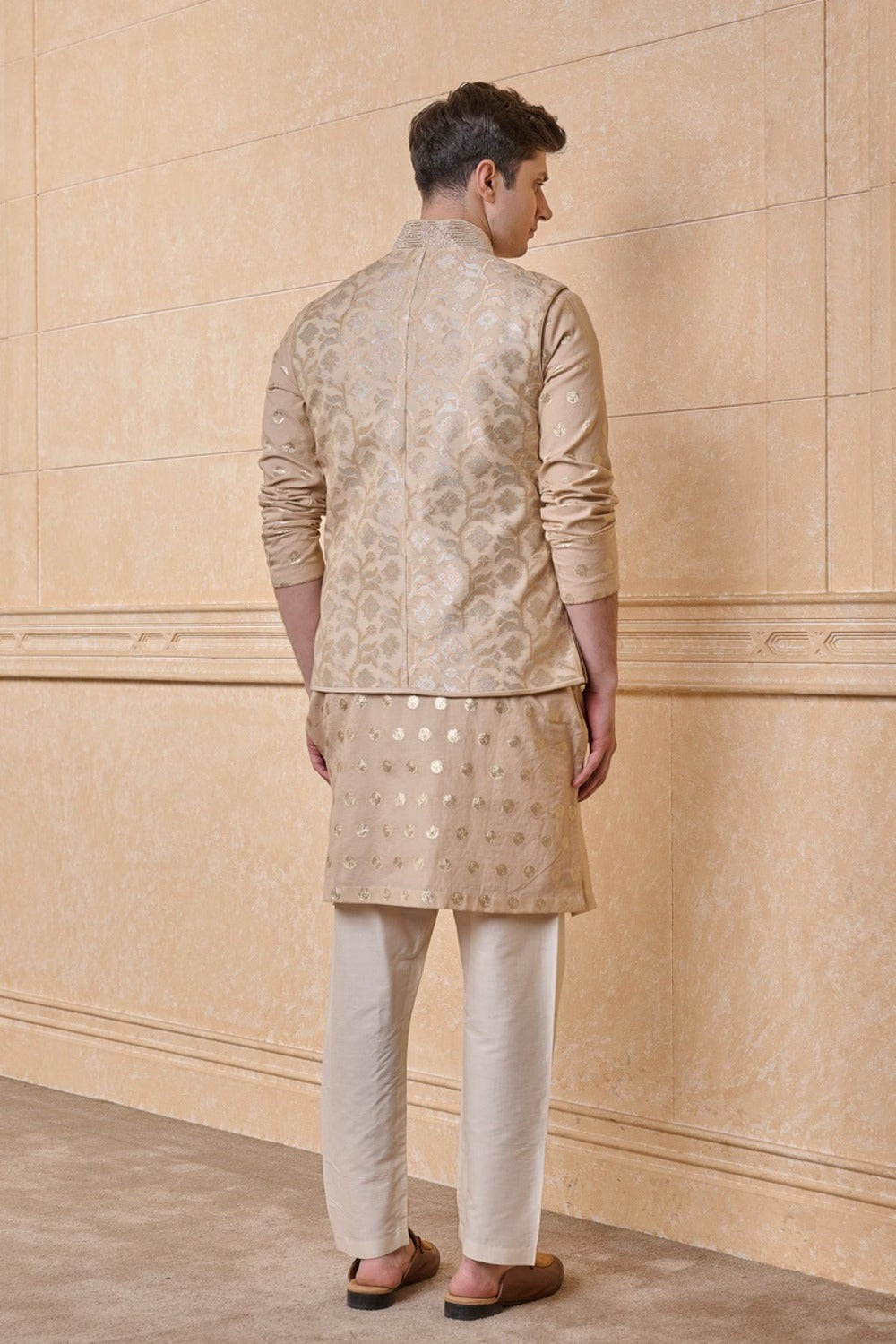 Gold Jacquard Kurta Bundi Set