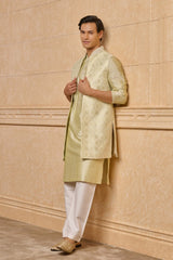 Light Green Long Open Kurta Bundi Set