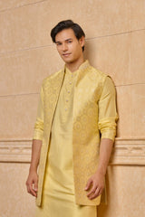 Yellow Long Open Kurta Bundi Set