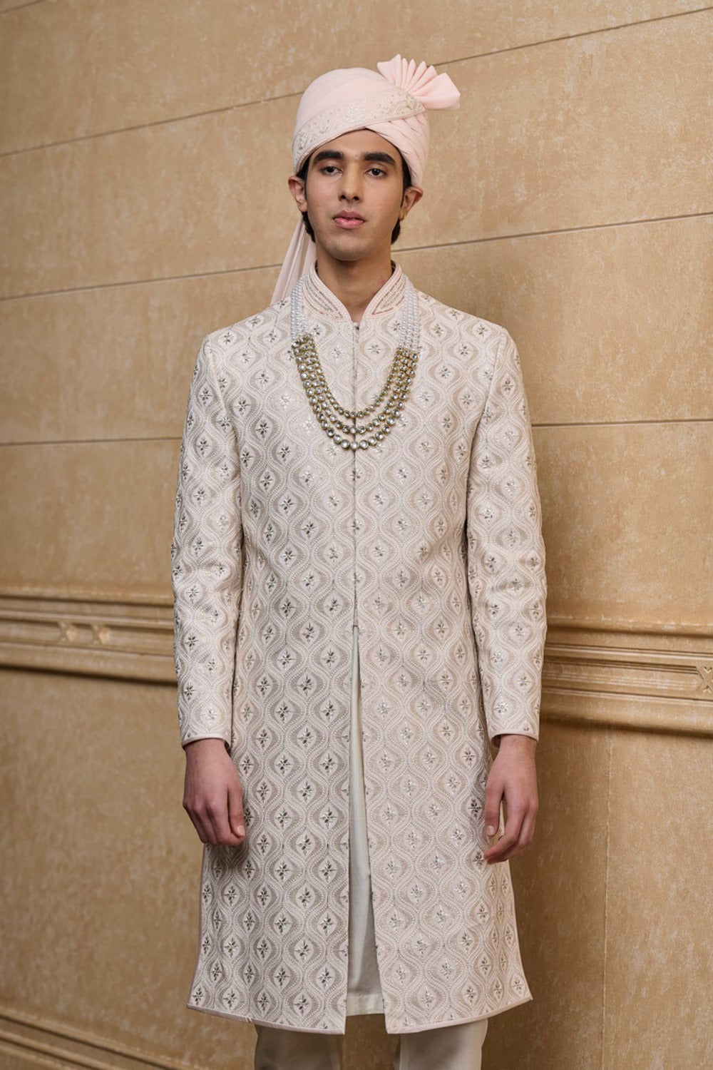 Pink Embroidered Sherwani Set