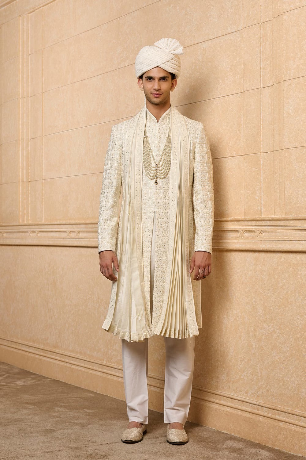 Ivory Embroidered Sherwani Set