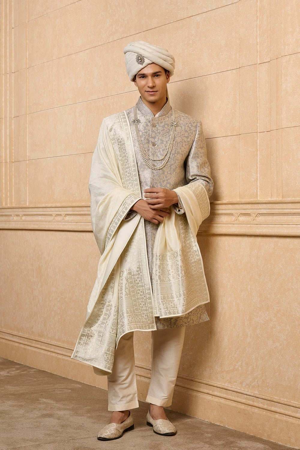 Ash Grey Bloom Sherwani Set