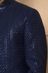 Navy Blue Linework Sherwani Set