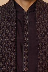 Dark Purple Leaf Bush Sherwani Set