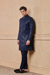 Navy All Over Embroidered Indo Western