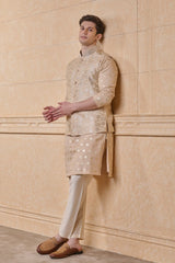 Gold Jacquard Kurta Bundi Set