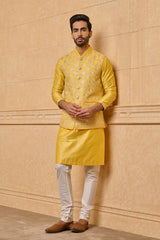 Yellow Georgette Embroidered Kurta Bundi Set