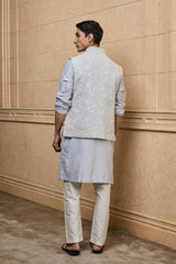 Light Blue Embroidered Kurta Bundi Set