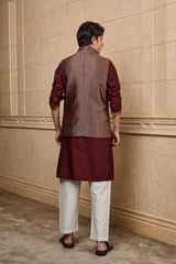 Wine Brocade Kurta Bundi Set