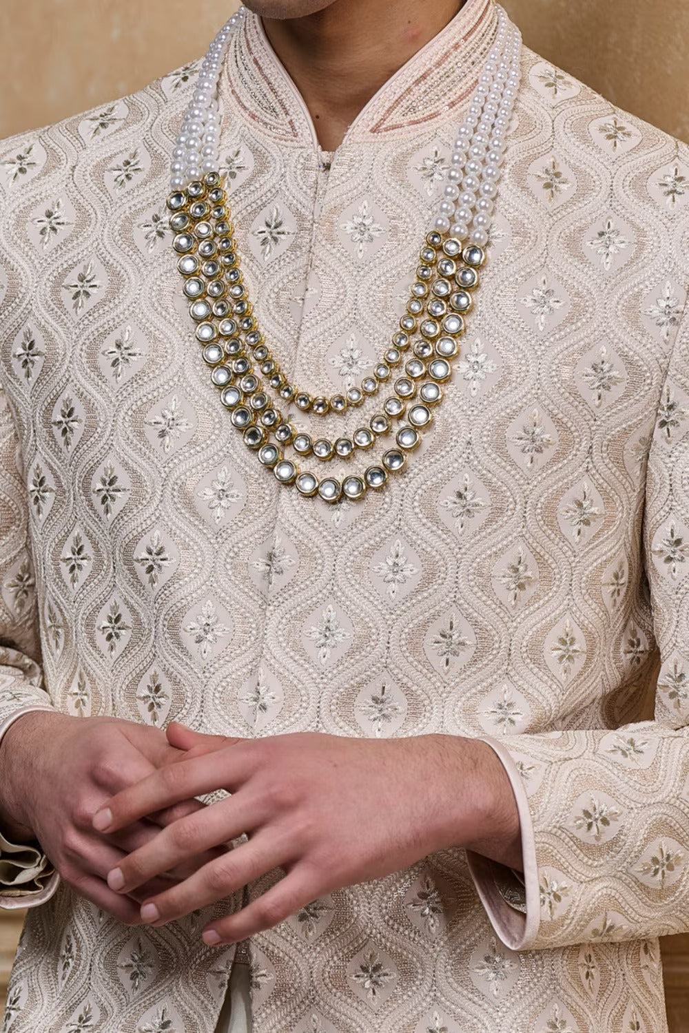 Pink Embroidered Sherwani Set