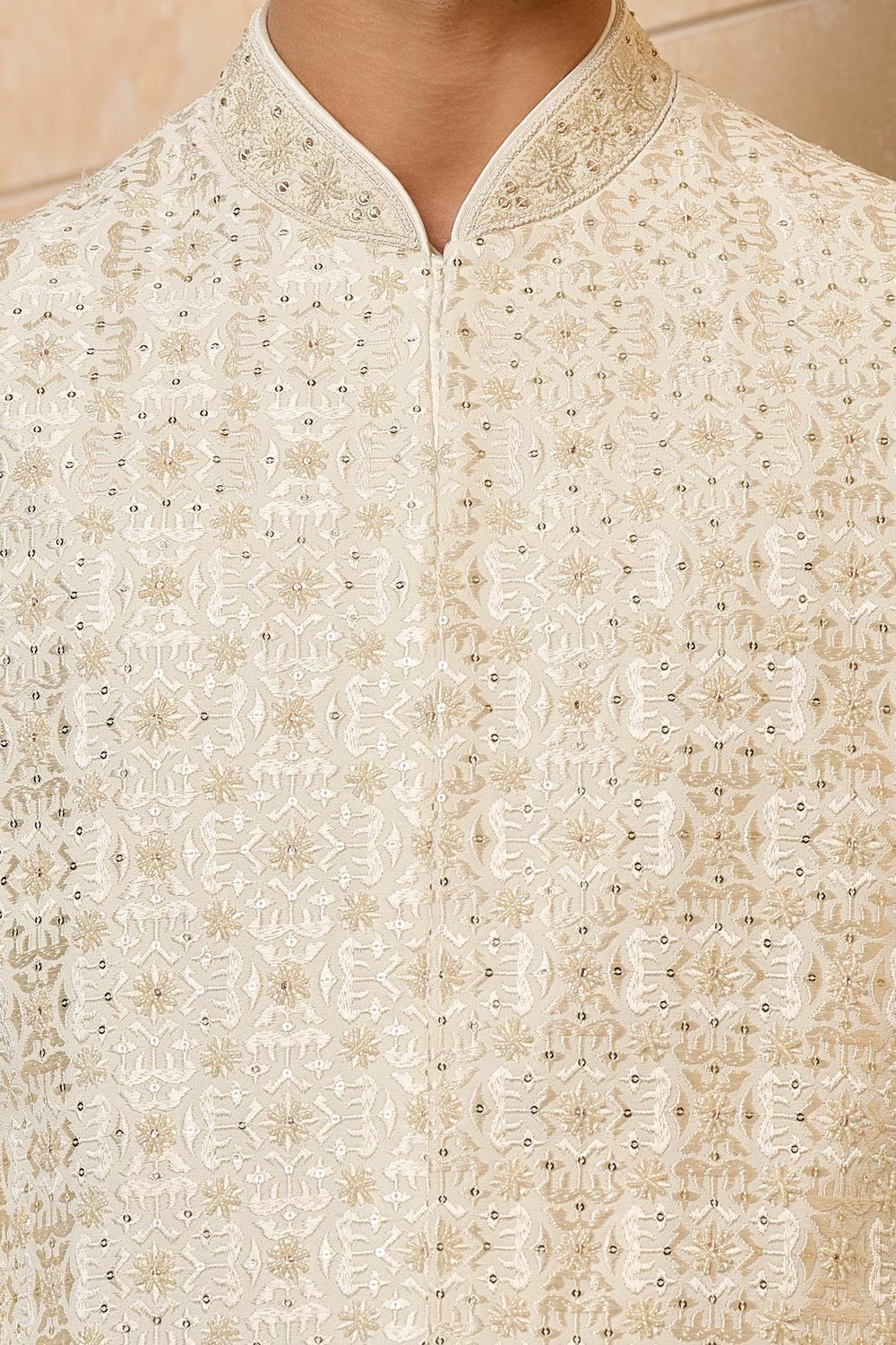 Ivory Embroidered Sherwani Set