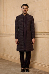 Dark Purple Leaf Bush Sherwani Set