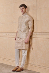 Gold Jacquard Kurta Bundi Set