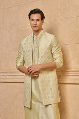 Light Green Long Open Kurta Bundi Set