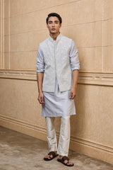 Light Blue Embroidered Kurta Bundi Set