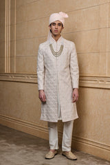 Pink Embroidered Sherwani Set