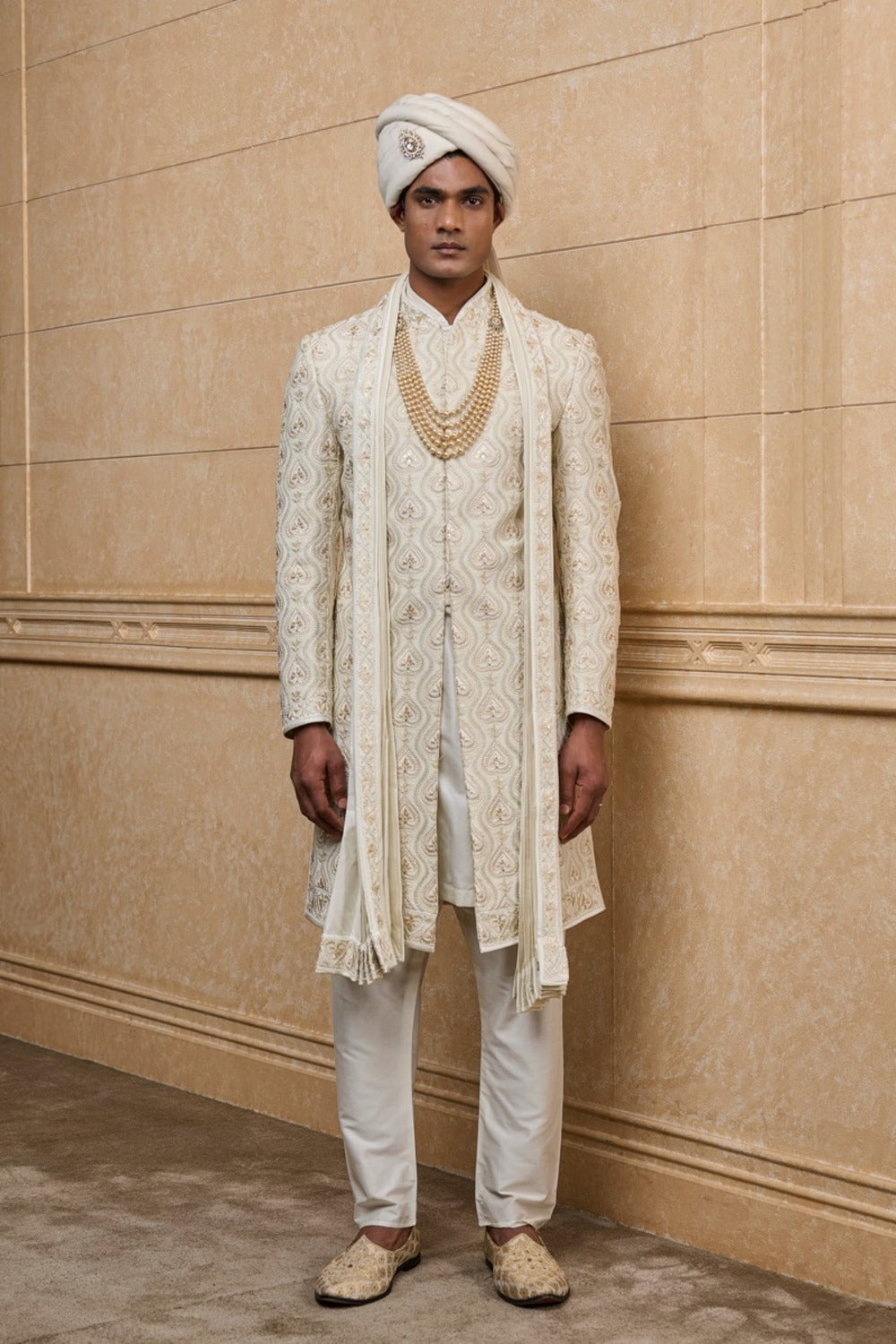 Ivory Embroidered Sherwani Set