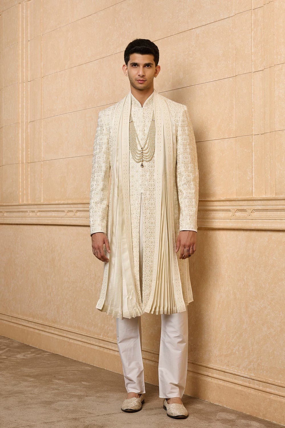 Ivory Embroidered Sherwani Set