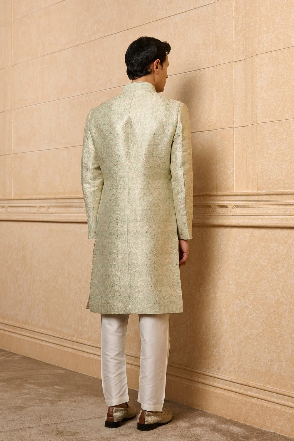 Light Green Embroidered Brocade Sherwani Set