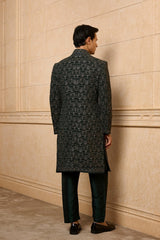 Black Tonal Floral Sherwani Set
