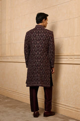 Wine Jacquard Sherwani Set