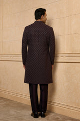 Dark Purple Leaf Bush Sherwani Set