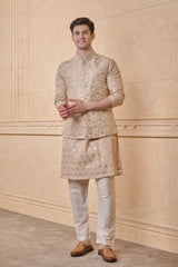 Gold Jacquard Kurta Bundi Set