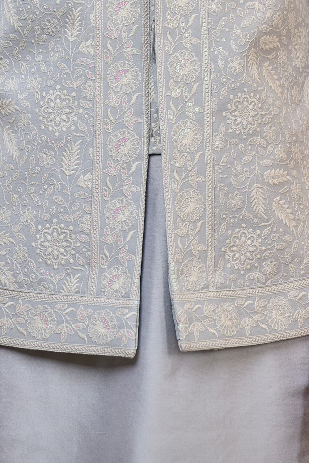 Light Blue Embroidered Kurta Bundi Set