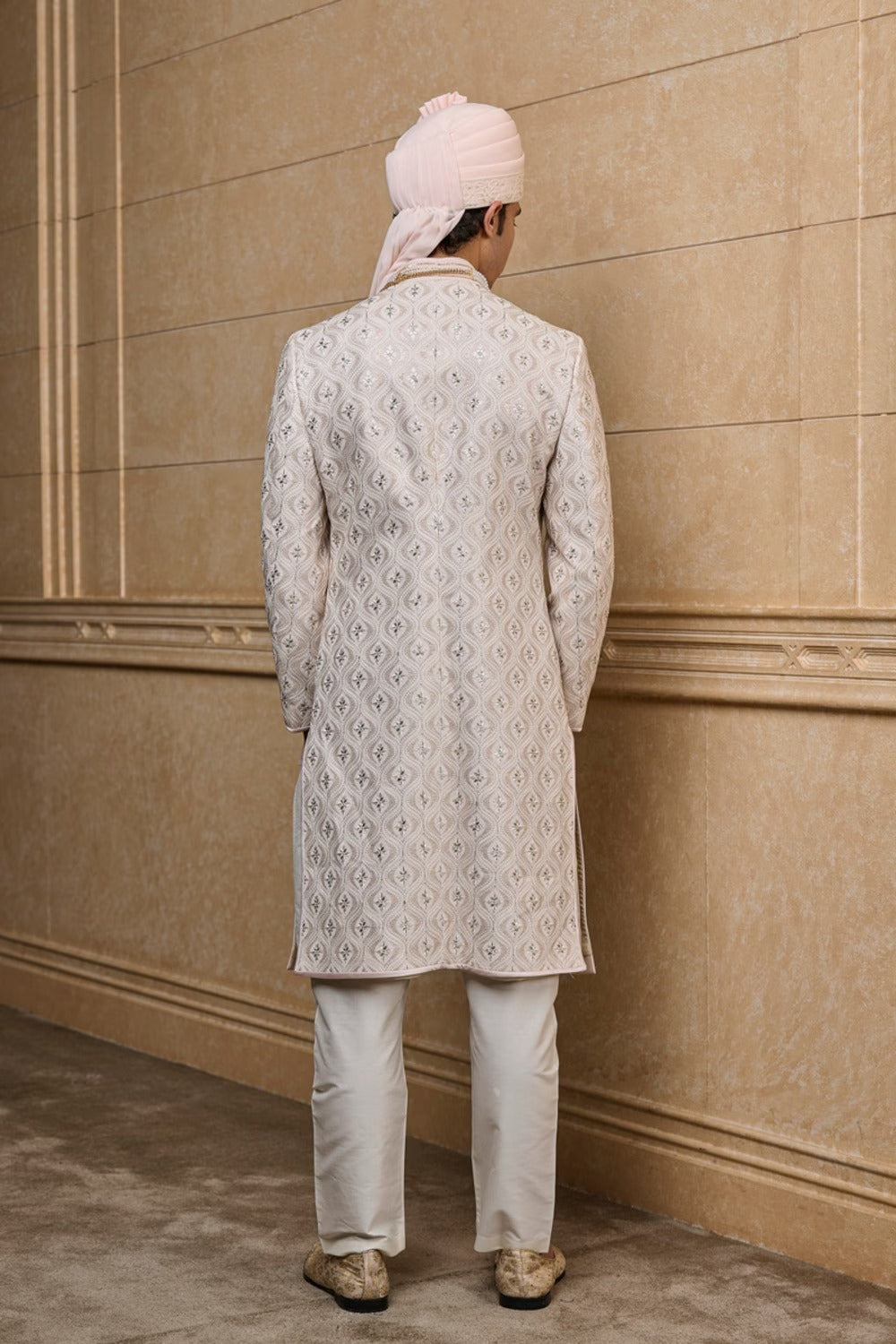 Pink Embroidered Sherwani Set
