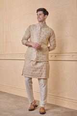 Gold Jacquard Kurta Bundi Set