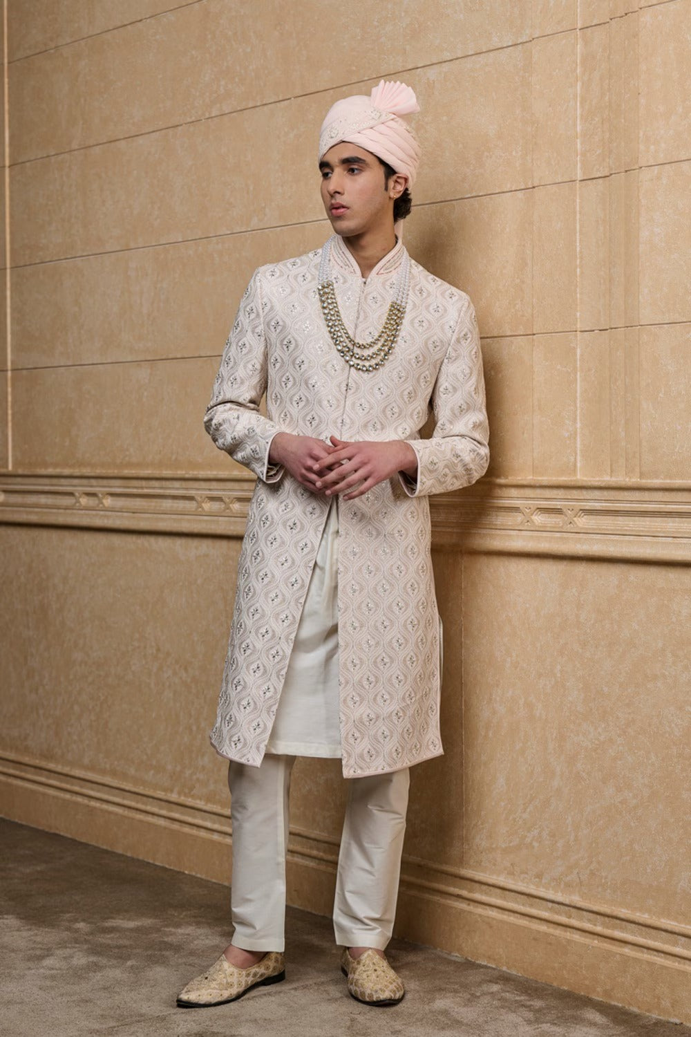 Pink Embroidered Sherwani Set