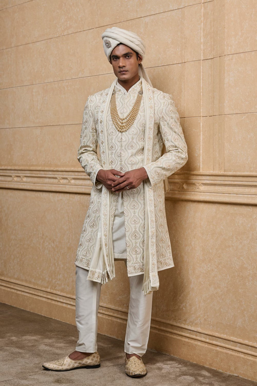 Ivory Embroidered Sherwani Set