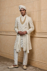 Ivory Embroidered Sherwani Set