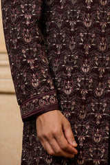 Wine Jacquard Sherwani Set