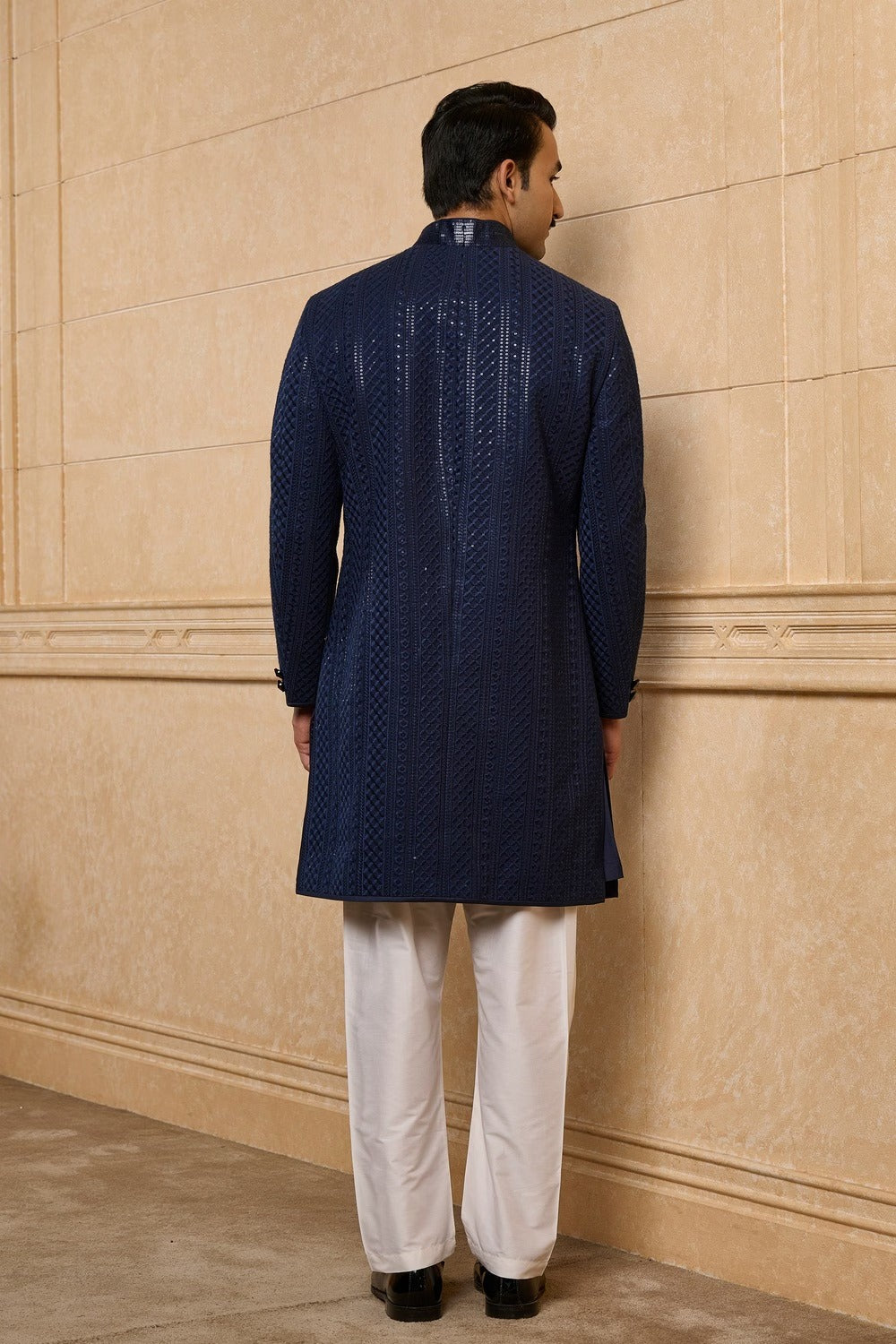 Navy Blue Linework Sherwani Set
