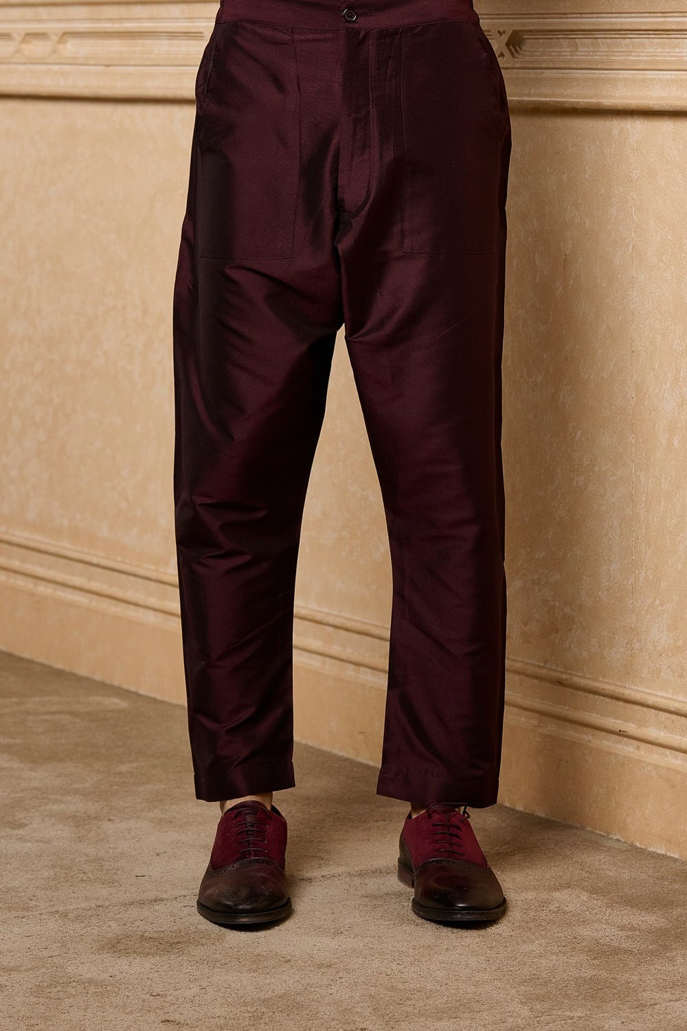 Wine Jacquard Sherwani Set