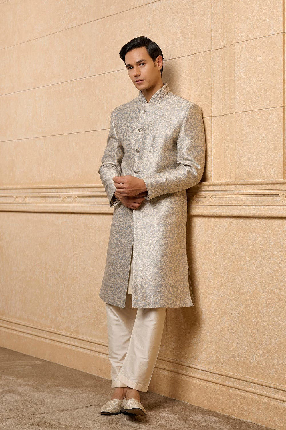 Ash Grey Bloom Sherwani Set